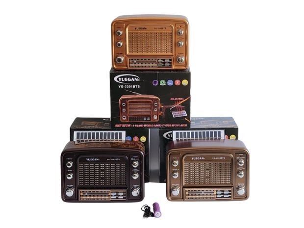 &uu RADIO AM/FM VINTAGE BT USB Y CARGA SOLAR YG-3301BTS